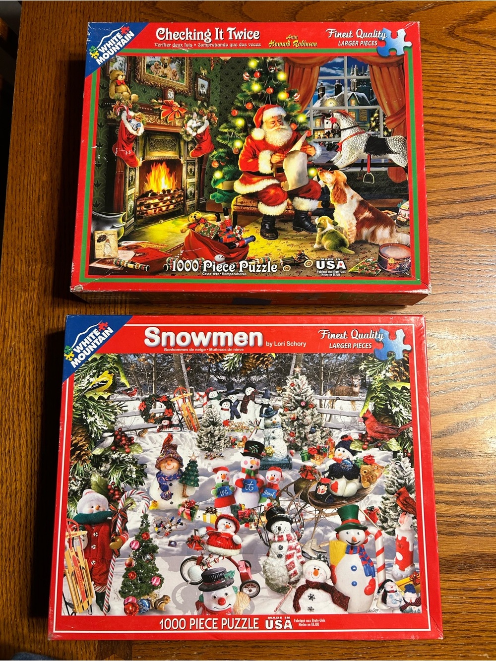 Set of 2 White Mountain Snowmen & Santa Puzzles - 1000 pieces